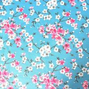 MULAN, cseresznyevirág mintás lakástextil, dekorvászon - kék-rózsaszín