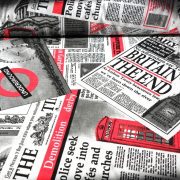   NEWS, angol újság mintás lakástextil, dekorvászon, piros-fekete