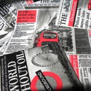 NEWS, angol újság mintás lakástextil, dekorvászon, piros-fekete