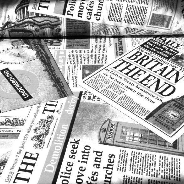 NEWS, angol újság mintás lakástextil, dekorvászon, fekete-fehér