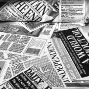 NEWS, angol újság mintás lakástextil, dekorvászon, fekete-fehér