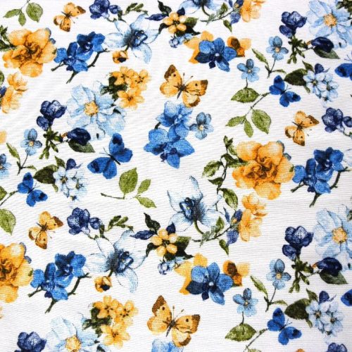 ORCHID, lepkés, virágos loneta lakástextil, dekorvászon - kék képe
