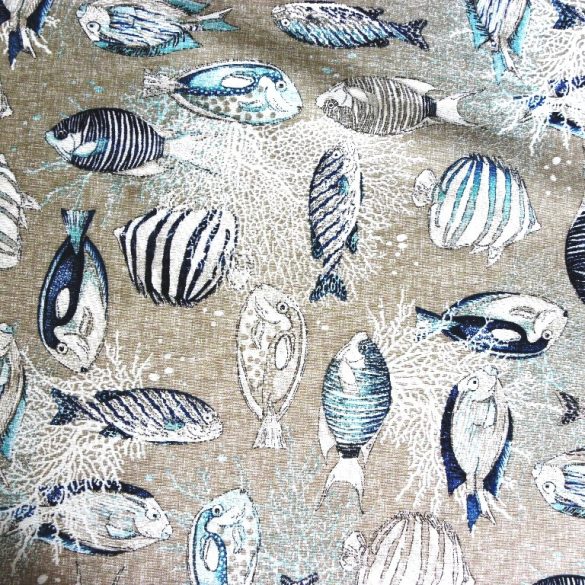 PECA, halak mintás loneta lakástextil dekorvászon - kék