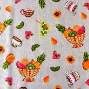 FRUIT BOWL, gyümölcs mintás lakástextil dekorvászon, narancs