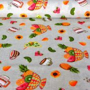 FRUIT BOWL, gyümölcs mintás lakástextil dekorvászon, narancs - maradék darab: 0,9 m