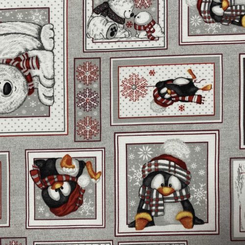 PINGVIN, jegesmedve mintás karácsonyi lakástextil, dekorvászon