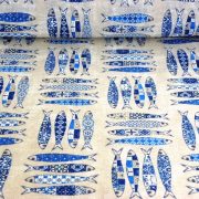 Sardinia, színes hal mintás lakástextil dekorvászon, kék 