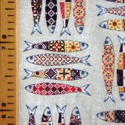 Sardinia, színes hal mintás lakástextil dekorvászon, bordó 