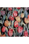 KEU, tulipán mintás, fekete, jacquardszövött, prémium minőségű spanyol lakástextil