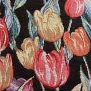 KEU, tulipán mintás, fekete, jacquardszövött, prémium minőségű spanyol lakástextil