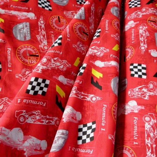 F1, autóverseny, piros gyerekmintás lakástextil, dekorvászon