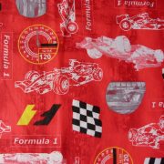 F1, autóverseny, piros gyerekmintás lakástextil, dekorvászon, 280 cm és 140 cm széles
