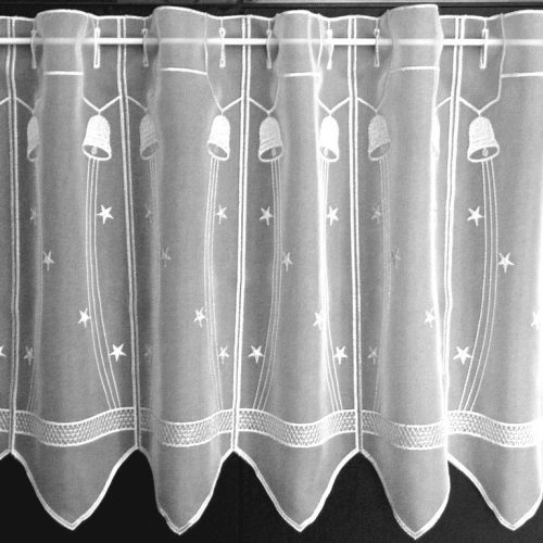 HARANG, fehér-ezüst, karácsonyi hímzett vitrázs függöny, 45 cm magas, maradék darabok