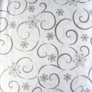 MEANDER, fehér-ezüst, karácsonyi teflonos abroszanyag méteráru