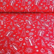 GIFTBOX, karácsonyi mintás pamutvászon - piros