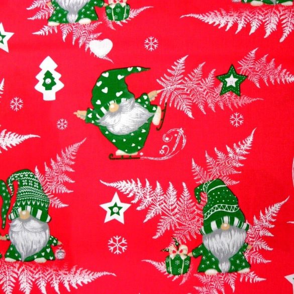 Manócskák, extra széles, karácsonyi mintás pamutvászon - piros