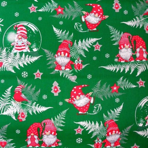Manócskák, extra széles, karácsonyi mintás pamutvászon - zöld