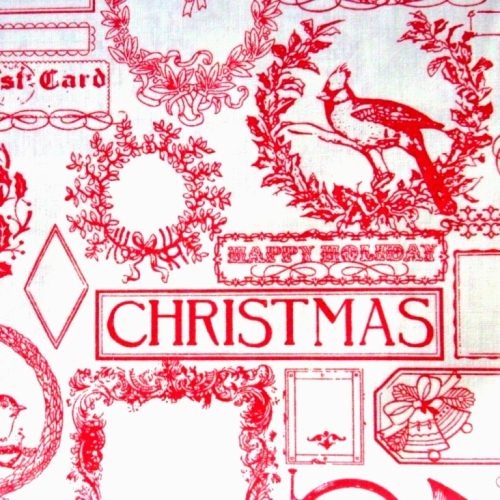 FANFARE, piros patchwork, vintage mintás, karácsonyi pamut-poliészter vászon anyag