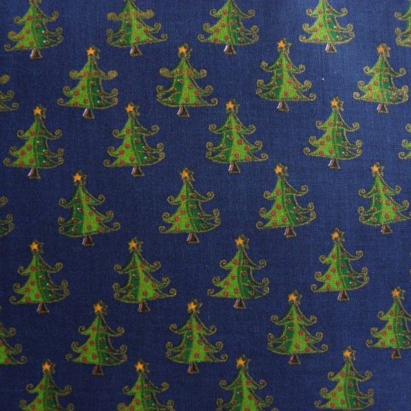 ABIETE, kis fenyőfás kék karácsonyi pamut-poliészter vászon anyag