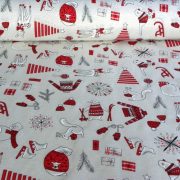FROSTY, fehér-piros, lurexes karácsonyi lakástextil dekorációs anyag
