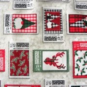 XMAS STAMP, karácsonyi bélyegek, loneta lakástextil dekorációs anyag 