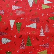 BOSCO, piros, fenyőfa mintás, karácsonyi lakástextil, dekorvászon