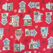   CASA, házikó mintás, karácsonyi lakástextil dekorációs anyag, piros