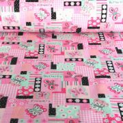 Pillangós patchwork, pink kevertszálas vászon