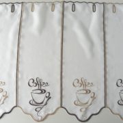 COFFEE, hímzett, fehér voile vitrázs függöny, barna-bronz kávéscsésze mintával