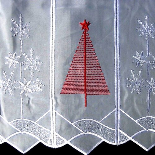 KARÁCSONYFA, karácsonyi mintás, hímzett vitrázs függöny