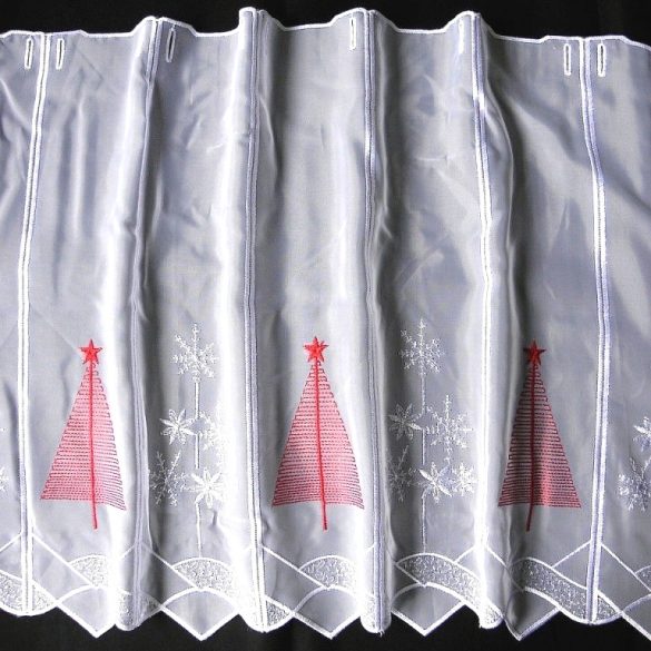 KARÁCSONYFA, karácsonyi mintás, hímzett vitrázs függöny