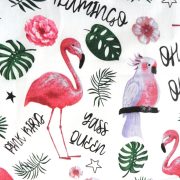PINK BIRDS, flamingó, papagáj mintás pamutvászon