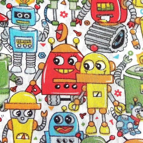 ROBI, színes robotok, gyerekmintás pamutvászon