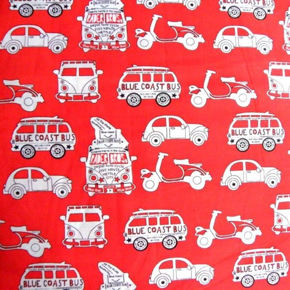 JÁRMŰVEK, busz, autó, motor pamutvászon - piros
