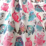 Gömbi, pufók madár mintás pamut vászon, pink-kék