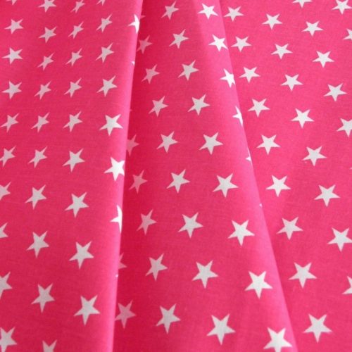 Star, fehér csillag mintás pink pamut vászon 