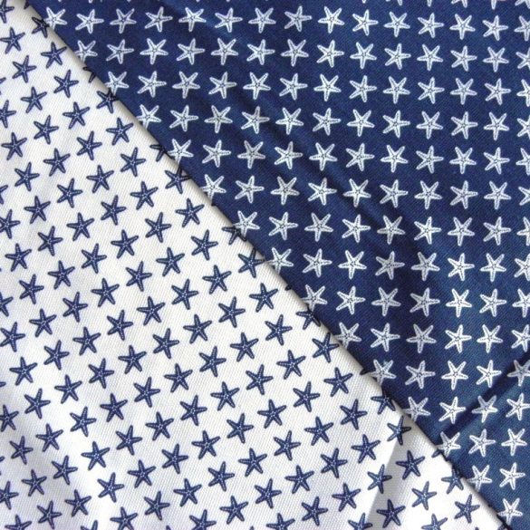 ESTRELA, kék-fehér tengericsillag mintás lakástextil, dekorvászon