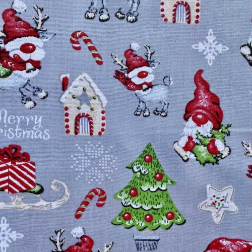 RUDI, karácsonyi mintás loneta lakástextil dekorvászon - szürke
