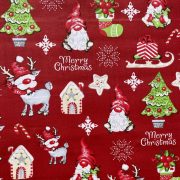 RUDI, karácsonyi mintás loneta lakástextil dekorvászon - sötét piros