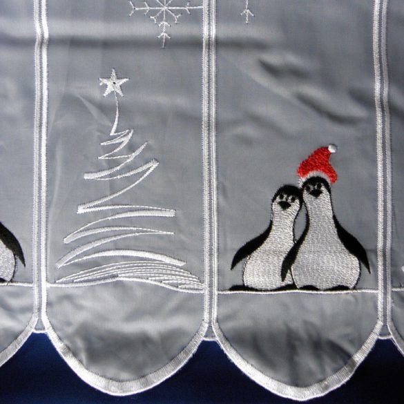 PINGVIN, karácsonyi mintás, hímzett vitrázs függöny