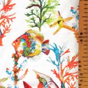 Ariel, vitorláshal, korall mintás lakástextil, dekorvászon, türkiz-narancs