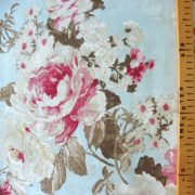 PEONIA, kék rózsamintás lakástextil, dekorvászon, 140 cm és 280 cm szélességben
