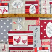 KUKORI, kakasos, patchwork mintás, piros-bordó spanyol lakástextil, dekorvászon