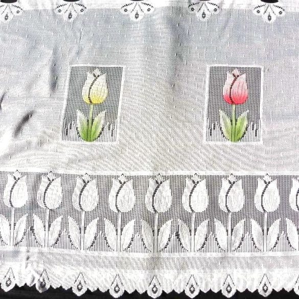 TULI, tulipán mintás, fehér vitrázs függöny, 50 cm magas